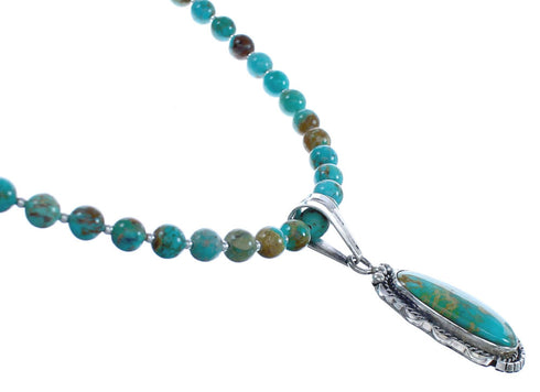 Navajo Sterling Silver Turquoise Pendant Bead Necklace Set BX120369