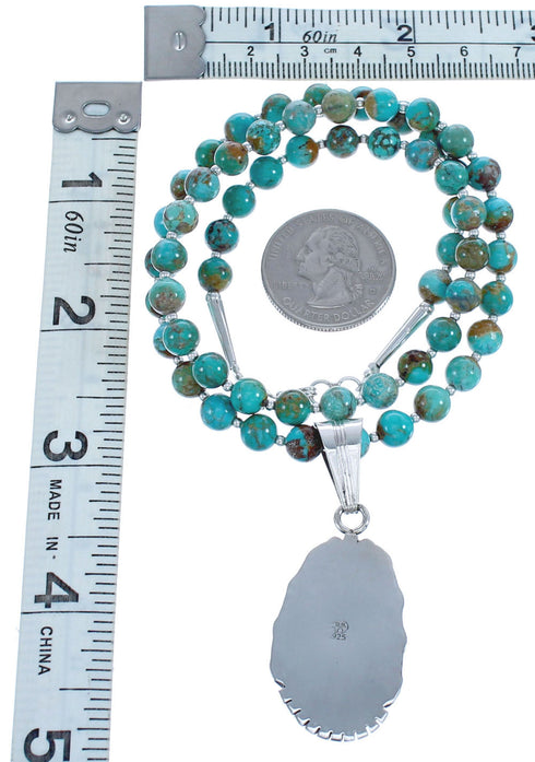 Navajo Sterling Silver Turquoise Pendant Bead Necklace Set BX120369