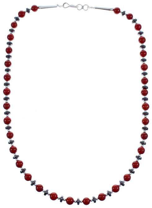 Coral and Hematite Sterling Silver Bead Southwest Necklace BX120500