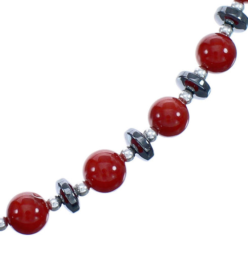 Coral and Hematite Sterling Silver Bead Southwest Necklace BX120500