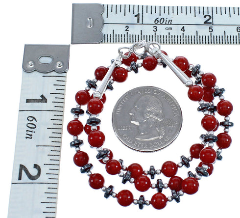 Coral and Hematite Sterling Silver Bead Southwest Necklace BX120500
