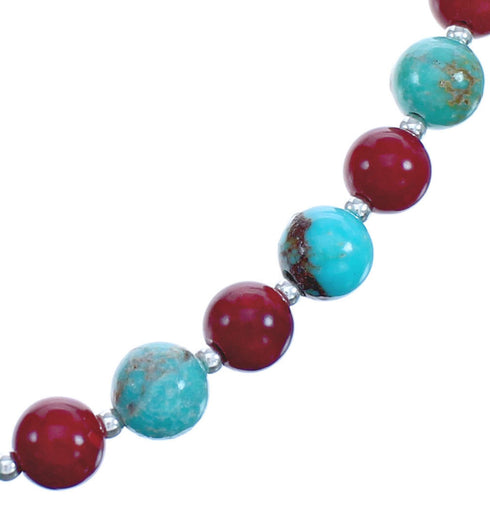 Southwestern Sterling Silver Turquoise Coral Bead Necklace BX120501