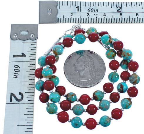 Southwestern Sterling Silver Turquoise Coral Bead Necklace BX120501