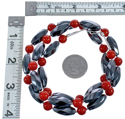 Coral Hematite Authentic Sterling Silver Bead Southwest Necklace BX120507