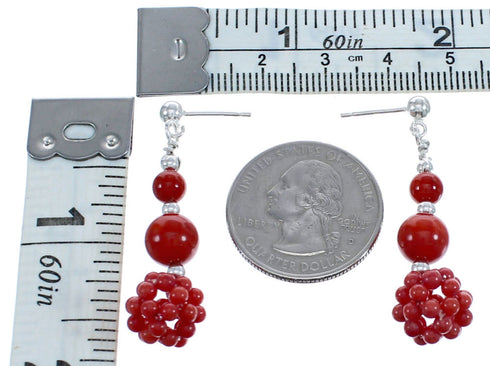 Authentic Sterling Silver Fancy Coral Bead Post Dangle Earrings BX120504
