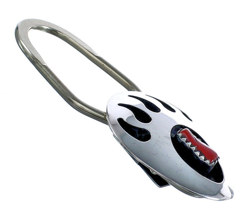 Authentic Sterling Silver Bear Paw Coral Navajo Key Chain BX120451