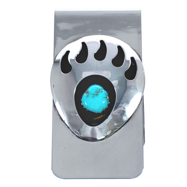 Native American Sterling Silver Bear Paw Turquoise Money Clip BX120449