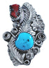 Navajo Flower Turquoise Coral Sterling Silver Ring Size 6-3/4 BX120028