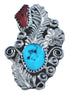 Flower Turquoise Coral Authentic Sterling Silver American Indian Ring Size 6-3/4 BX120033