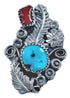 Native American Flower Turquoise Coral Genuine Sterling Silver Ring Size 6-1/2 BX120035
