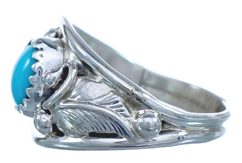 Native American Authentic Sterling Silver Scalloped Leaf Turquoise Ring Size 5-1/2 BX120038