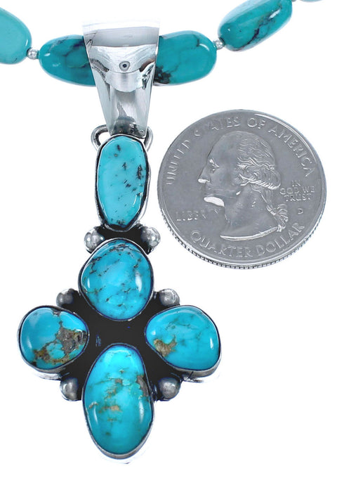 Sterling Silver Turquoise Native American Bead Necklace Set BX120477