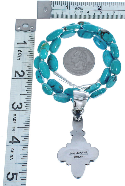 Sterling Silver Turquoise Native American Bead Necklace Set BX120477
