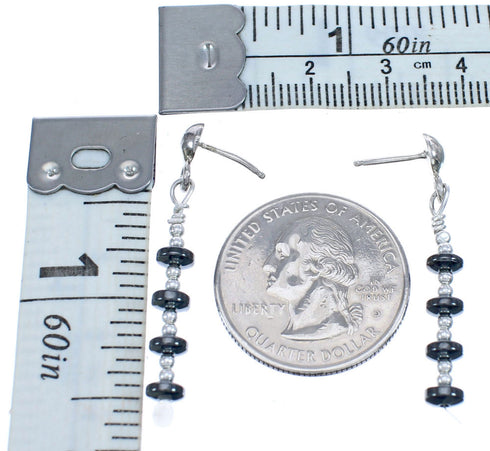 Authentic Sterling Silver Hematite Bead Post Dangle Earrings BX120492
