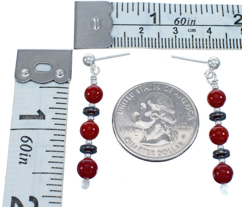 Post Dangle Sterling Silver Coral and Hematite Bead Earrings BX120493