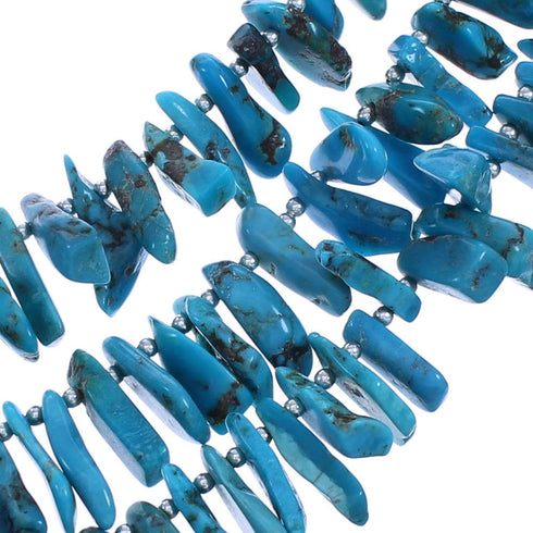 Kingman Turquoise 3-Strand Authentic Sterling Silver Bead Necklace BX120354