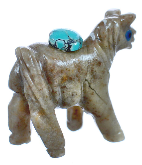 Brown Agate Hand Crafted Fetish Horse Navajo Turquoise Figurine BX120196
