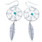 Turquoise Dream Catcher Feather Sterling Silver Navajo Hook Dangle Earrings BX120131