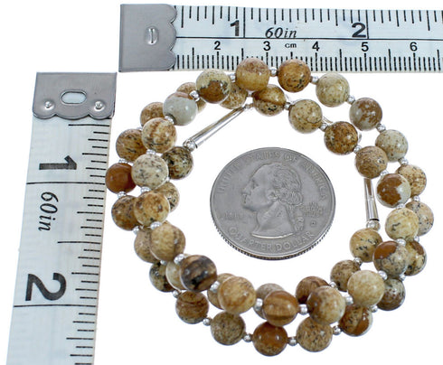 Southwest Authentic Sterling Silver Picture Rock Bead Necklace BX120616