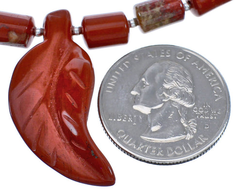 Southwestern Jasper Authentic Sterling Silver Bead Leaf Pedant Necklace BX120626