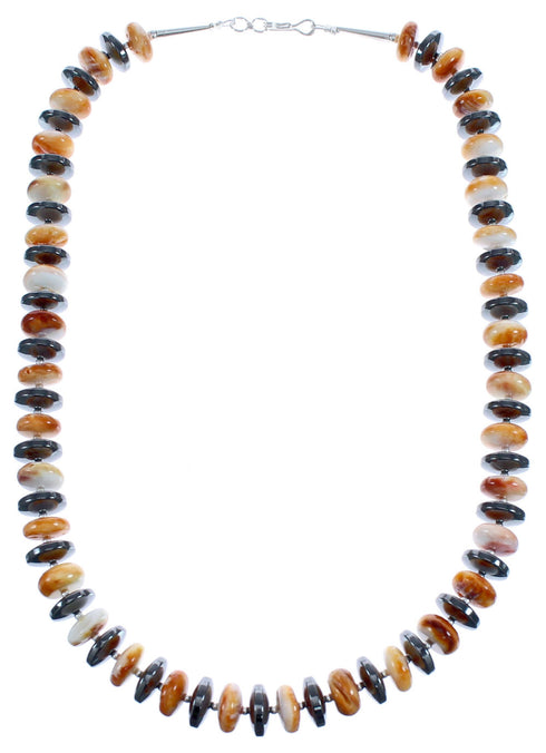 Hematite Oyster Shell Sterling Silver Southwest Bead Necklace BX120642