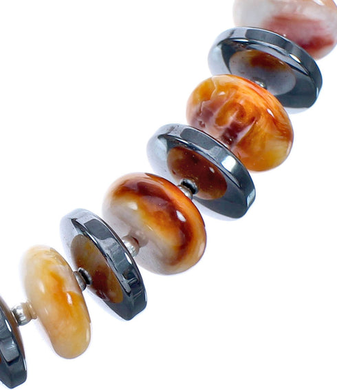 Hematite Oyster Shell Sterling Silver Southwest Bead Necklace BX120642