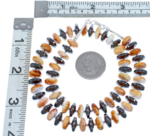 Hematite Oyster Shell Sterling Silver Southwest Bead Necklace BX120642