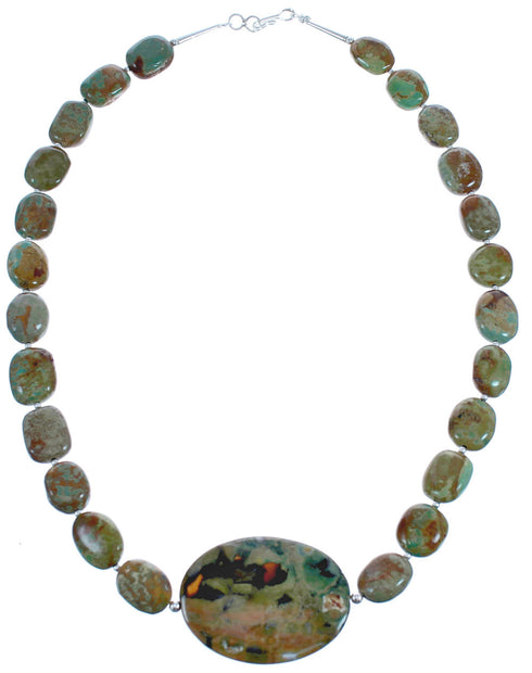 Sterling Silver Turquoise And Green Agate Bead Southwestern Necklace BX120648