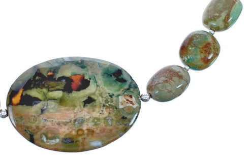 Sterling Silver Turquoise And Green Agate Bead Southwestern Necklace BX120648