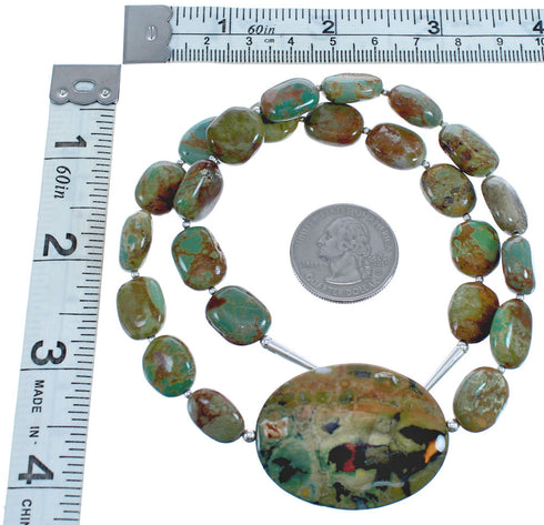 Sterling Silver Turquoise And Green Agate Bead Southwestern Necklace BX120648