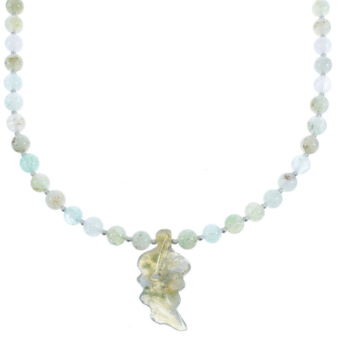 New Jade Leaf Sterling Silver Southwest Bead Necklace BX120652