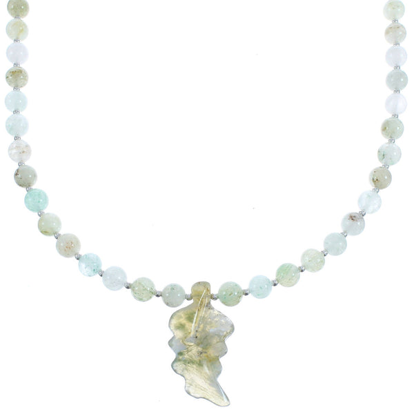 New Jade Leaf Sterling Silver Southwest Bead Necklace BX120652