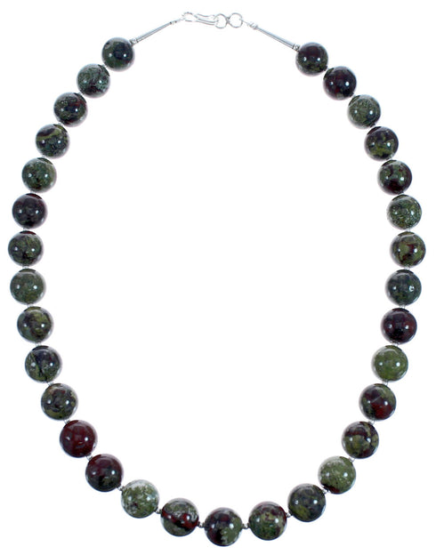 Southwest Sterling Silver Dragon Blood Agate Bead Necklace BX120535