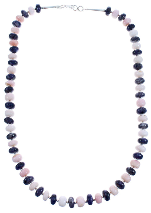 Pink Opal Agate And Charoite Sterling Silver Bead Necklace BX120538