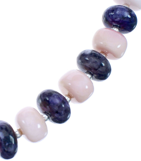 Pink Opal Agate And Charoite Sterling Silver Bead Necklace BX120538