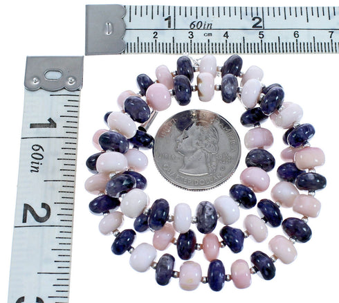 Pink Opal Agate And Charoite Sterling Silver Bead Necklace BX120538