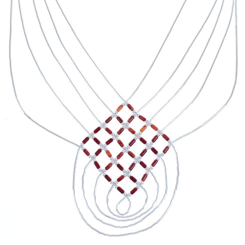 Hand Strung Liquid Sterling Silver And Oyster Shell Basket Weave Necklace LS46RO