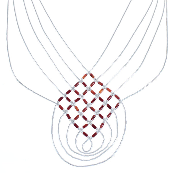 Hand Strung Liquid Sterling Silver And Oyster Shell Basket Weave Necklace LS46RO