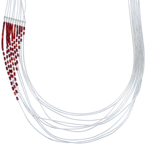 Hand Strung Liquid Silver Red Oyster Waterfall Necklace LS147RO