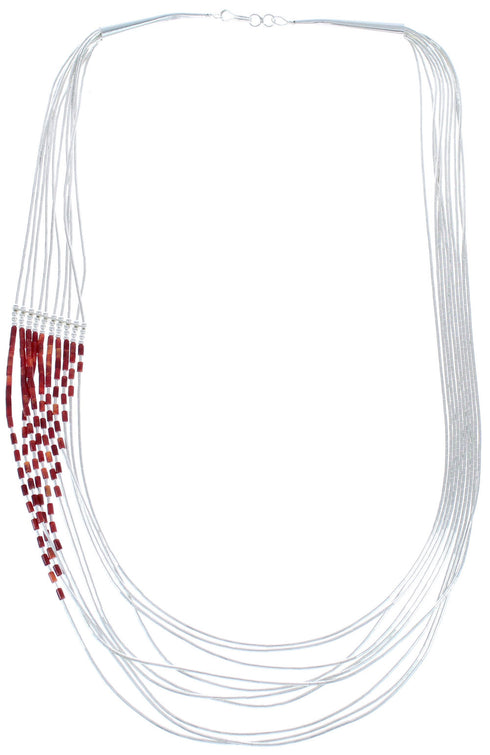 Hand Strung Liquid Silver Red Oyster Waterfall Necklace LS147RO