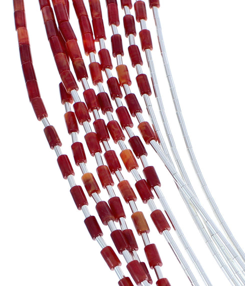 Hand Strung Liquid Silver Red Oyster Waterfall Necklace LS147RO