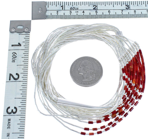 Hand Strung Liquid Silver Red Oyster Waterfall Necklace LS147RO
