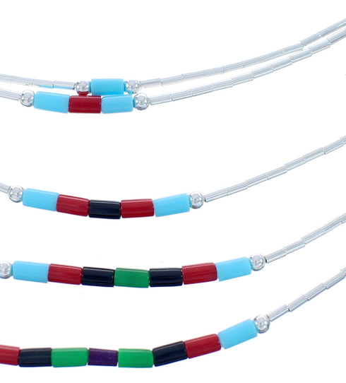 Liquid Sterling Silver Multicolor 5-Strand Bead Necklace BX120512
