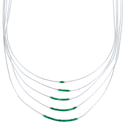 Hand Strung Liquid Silver Malachite 5-Strand Necklace BX120513
