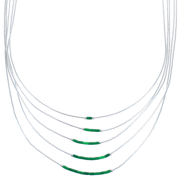 Hand Strung Liquid Silver Malachite 5-Strand Necklace BX120513