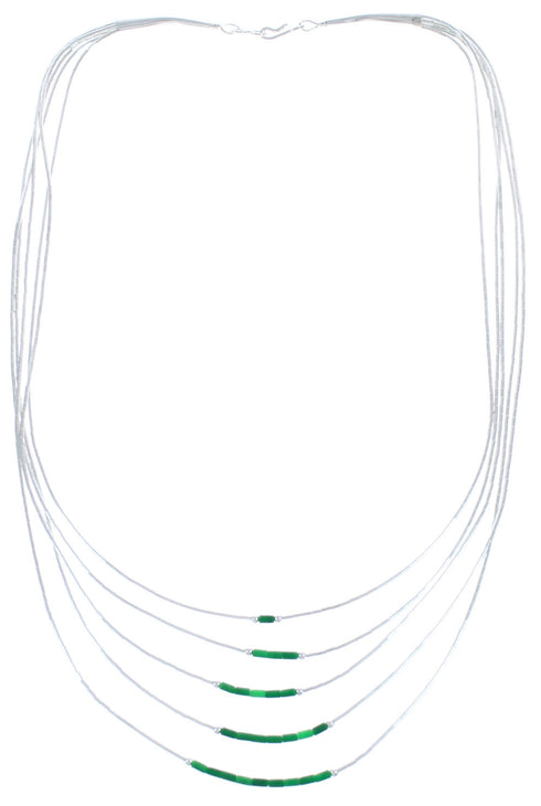 Hand Strung Liquid Silver Malachite 5-Strand Necklace BX120513
