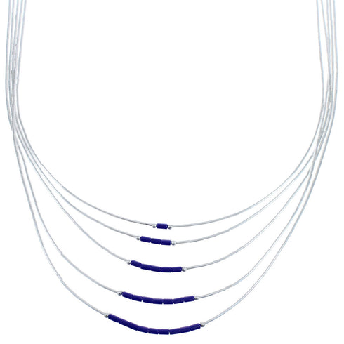 Hand Strung Liquid Silver Lapis 5-Strand Necklace BX120514