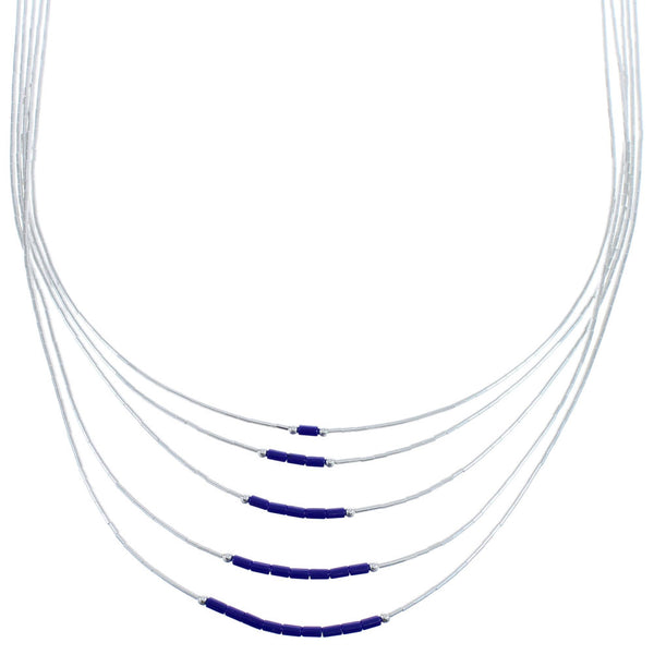 Hand Strung Liquid Silver Lapis 5-Strand Necklace BX120514