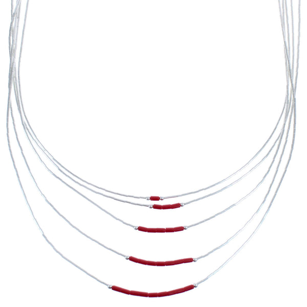 Liquid Sterling Silver Coral 5-Strand Bead Necklace BX120516