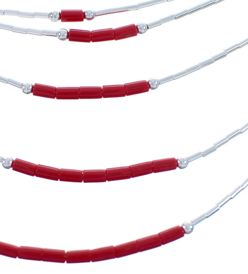 Liquid Sterling Silver Coral 5-Strand Bead Necklace BX120516